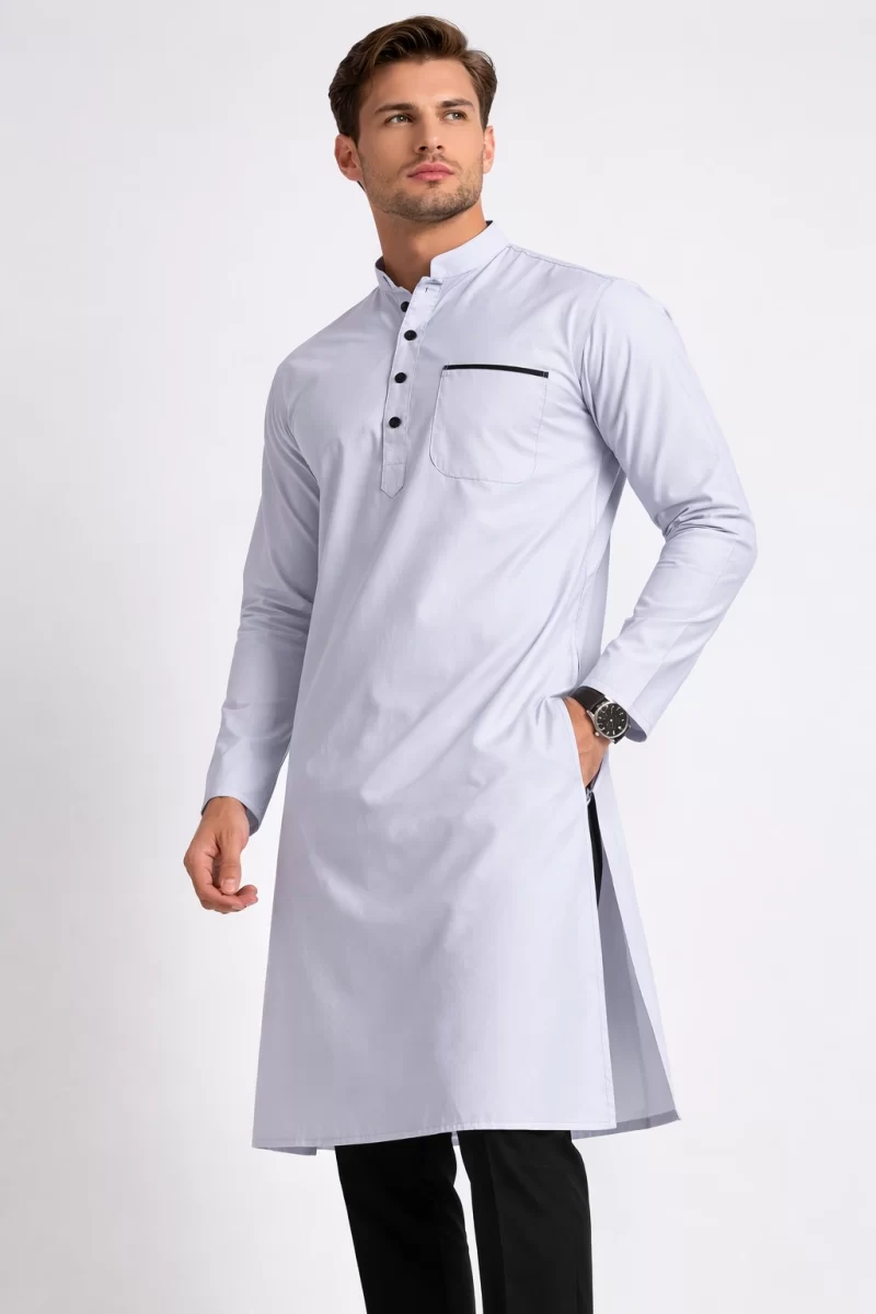 Ibrahim Swiss Cotton Kurta Sky Blue