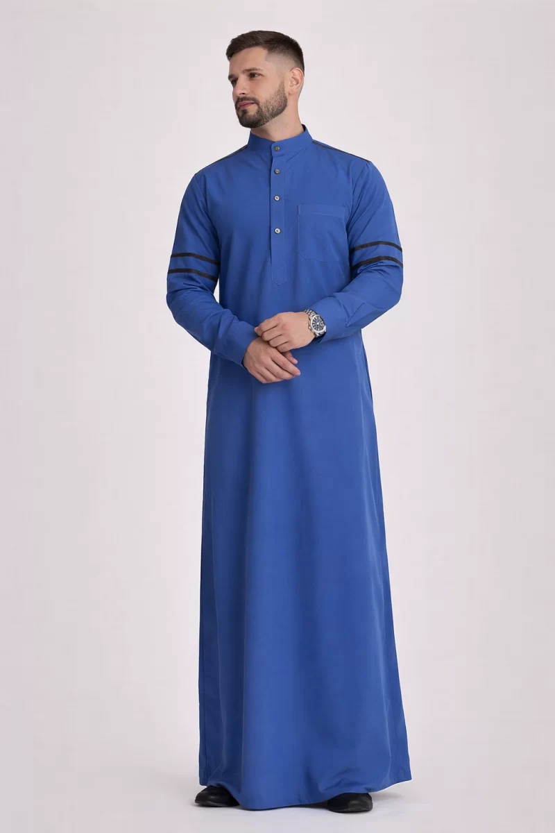 Junaid Lace Design Blue Thobe