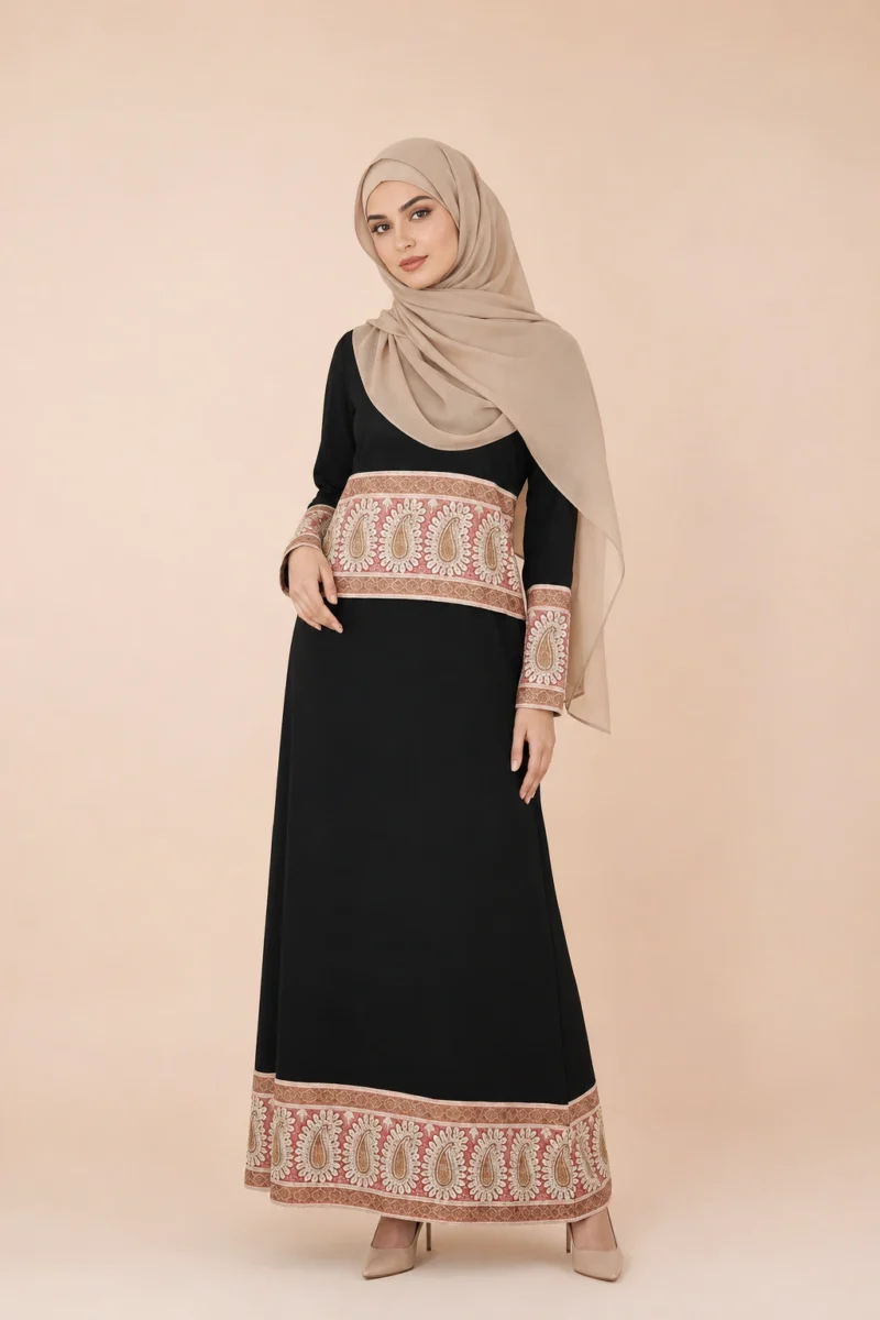Kashidakari Embroidery Eid Abaya black Dress