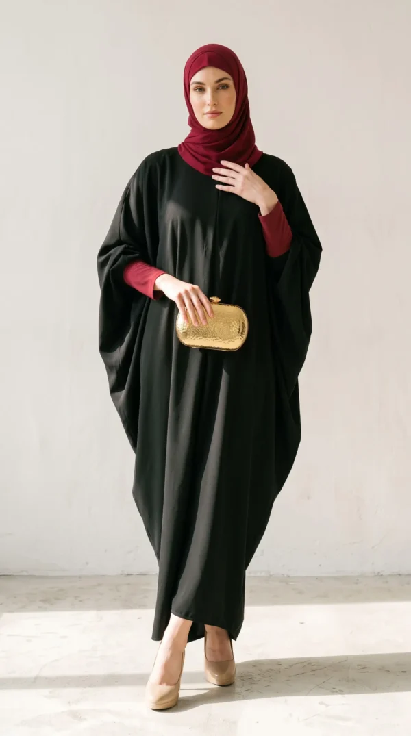 Prayer Head Cover Maroon Black Kaftan Dress