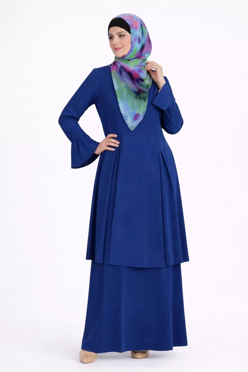 Modern Kurung Indonesian Blue Pleats Abaya