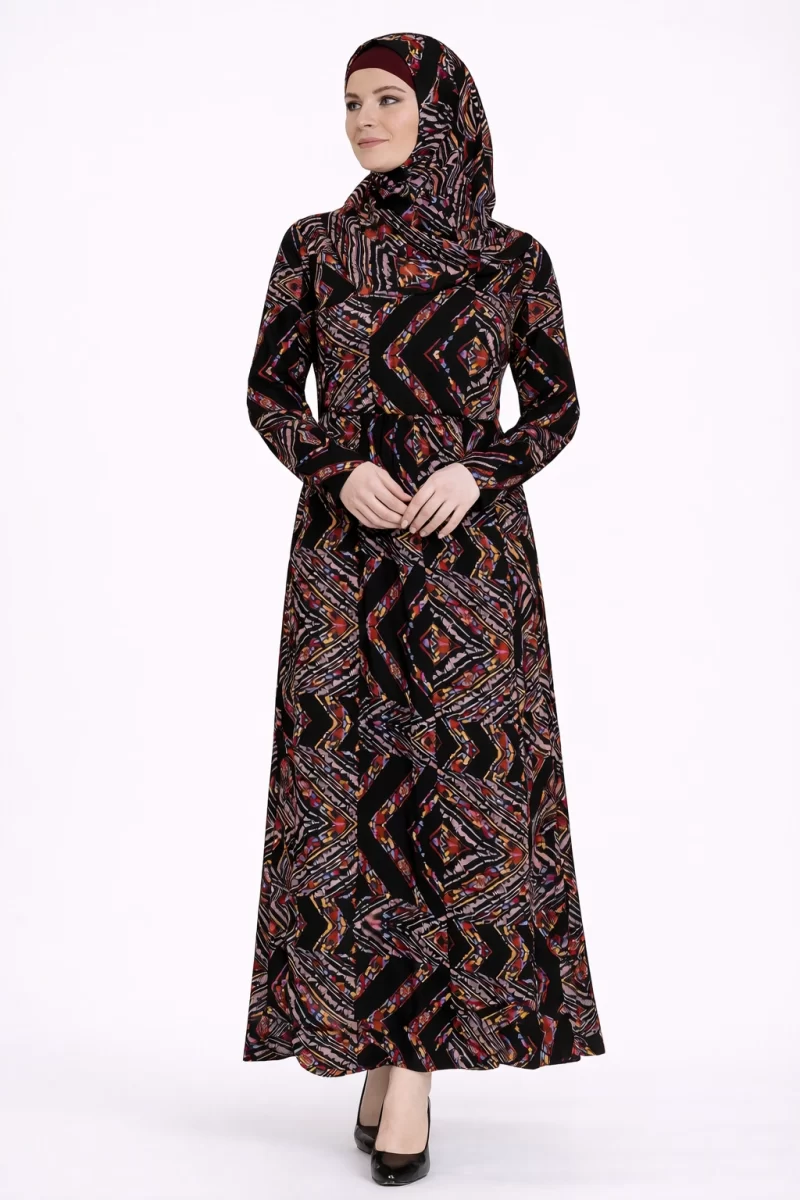 Modern Print Chiffon Pleated Abaya Dress
