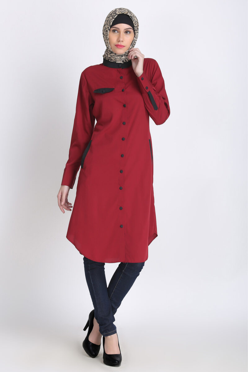 Modest Knee Length Tunic in Maroon
