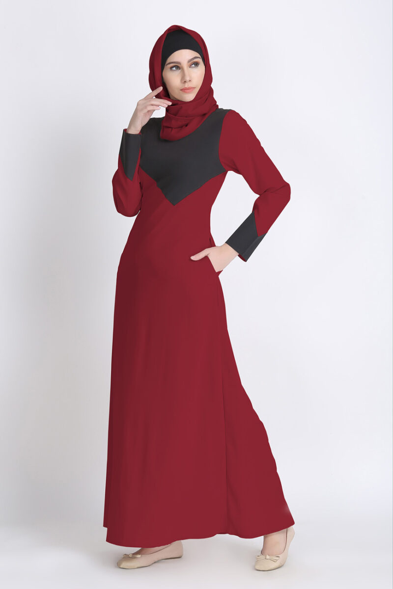 Outerwear V-Design Maroon Black Abaya