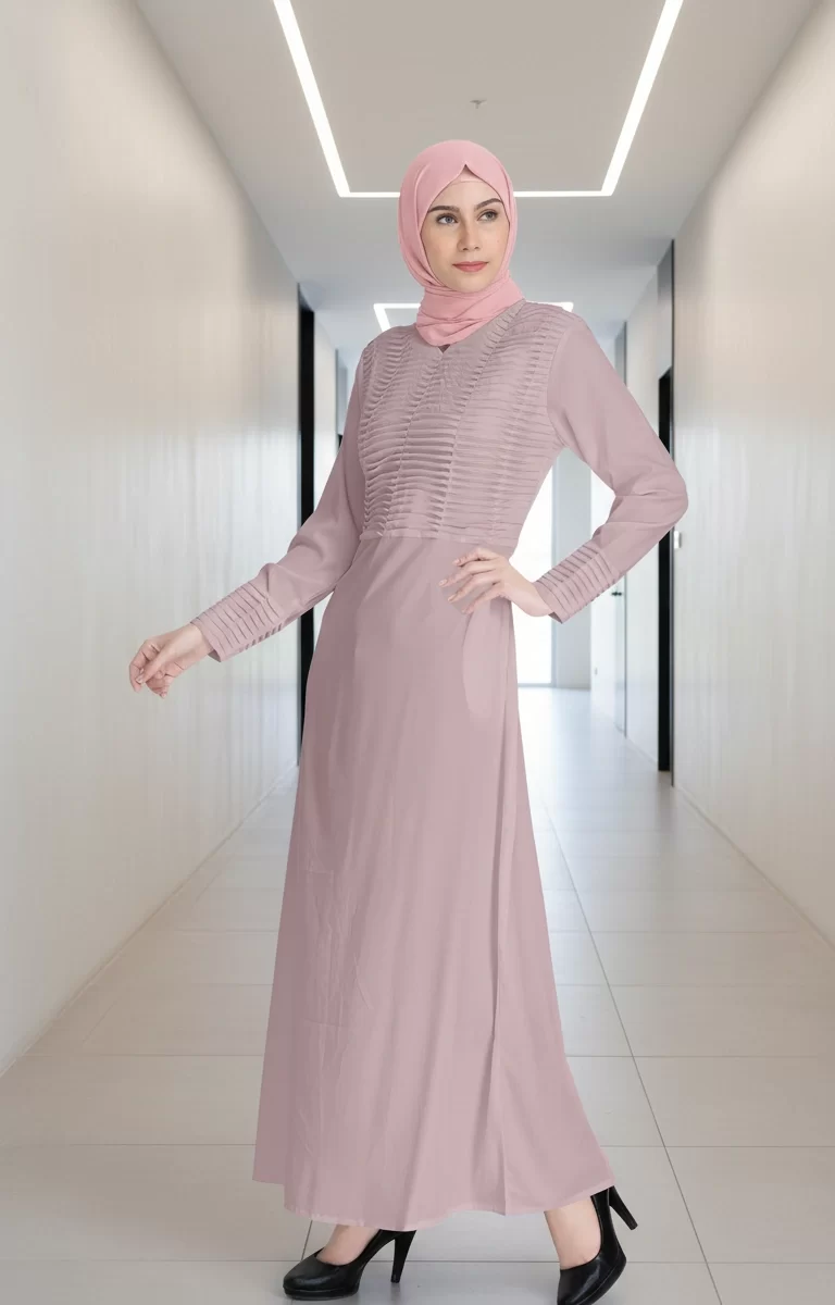 Pintucks Pleated Modest Women’s Beige Abaya
