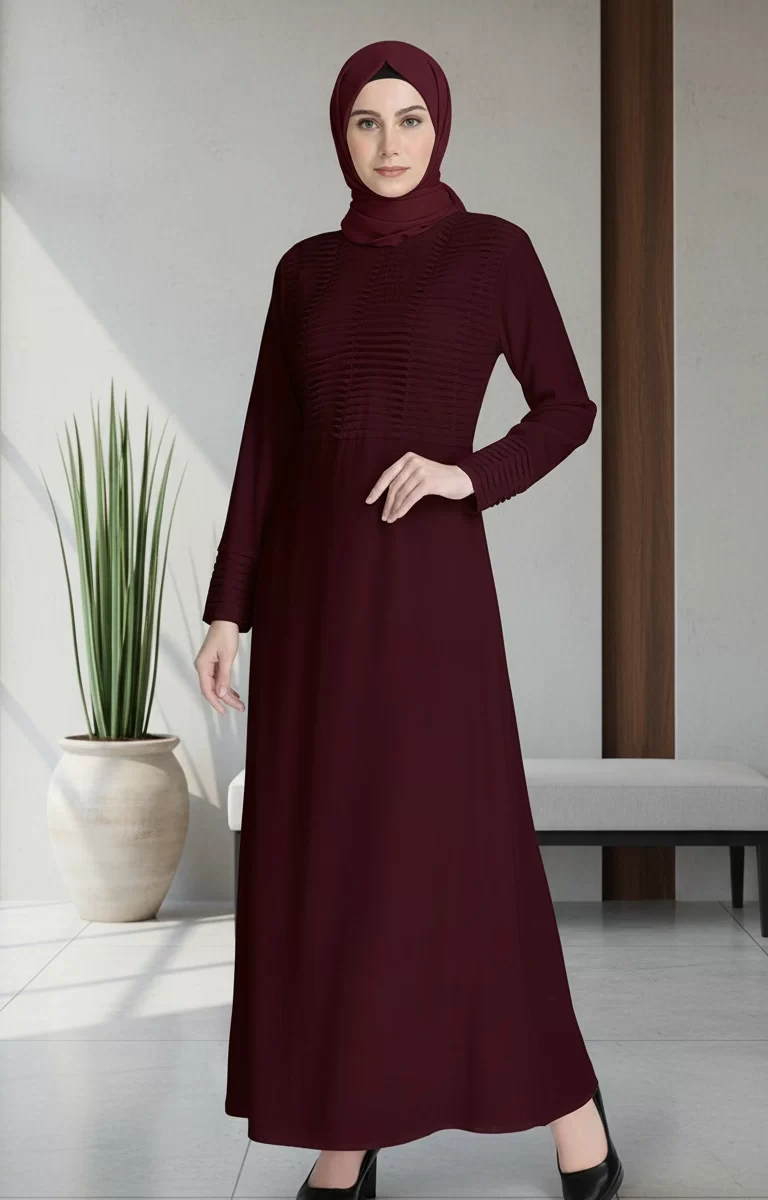 Pintucks Pleated Modest Women’s Purple Abaya