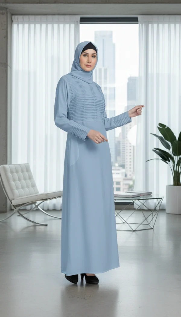Pintucks Pleated Modest Women's Sky Blue Abaya