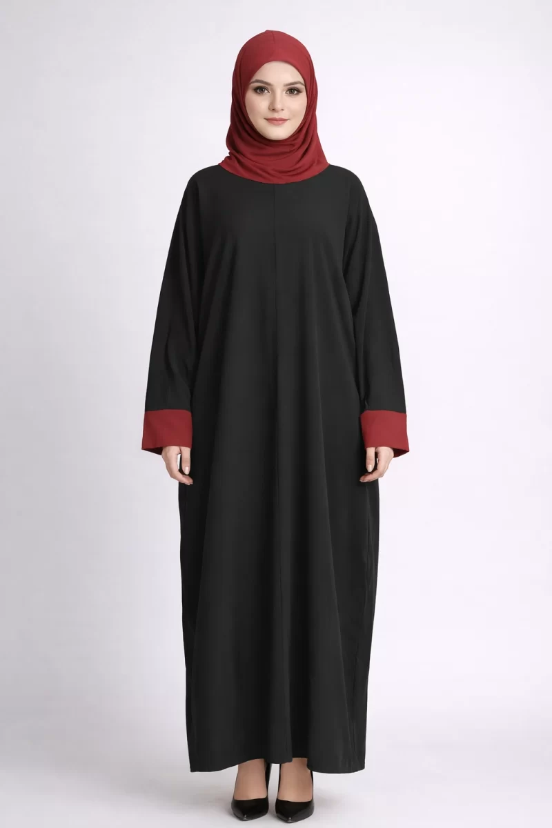 Prayer Head Cover Maroon Black Kaftan Dresss