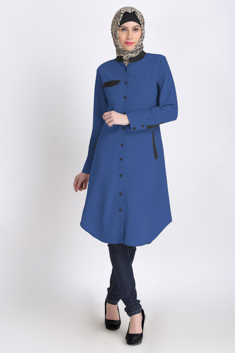 Modest Knee Length Tunic Blue