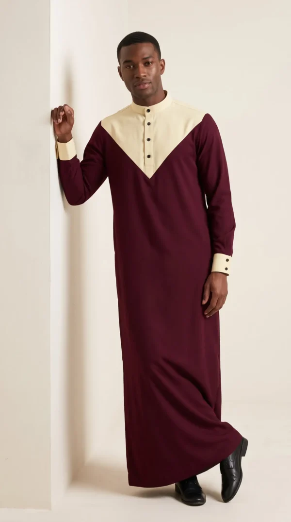 Abdullah Men's Islamic Eid Thobe-Purple Yellow