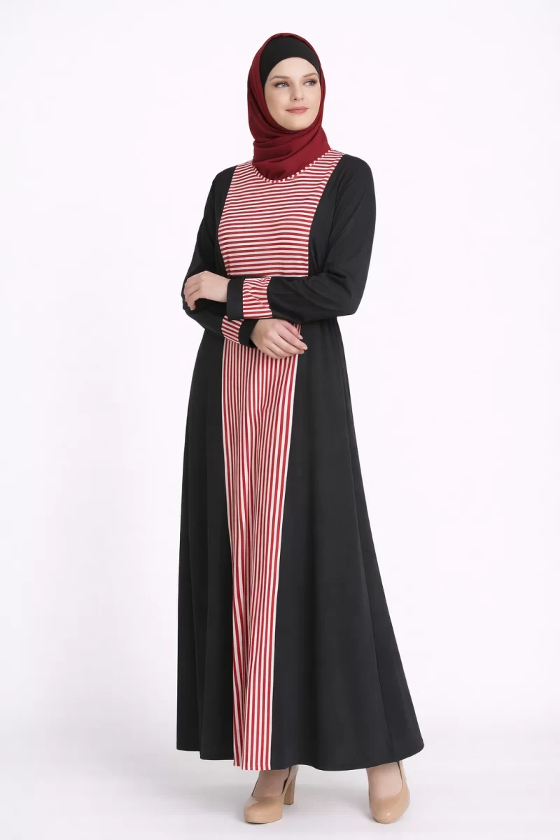 Red Blush Stripes Abaya