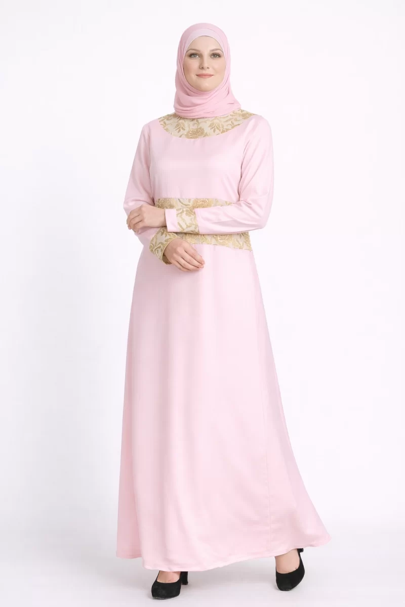 Sarah Gold Zari Pink Satin Abaya Dress