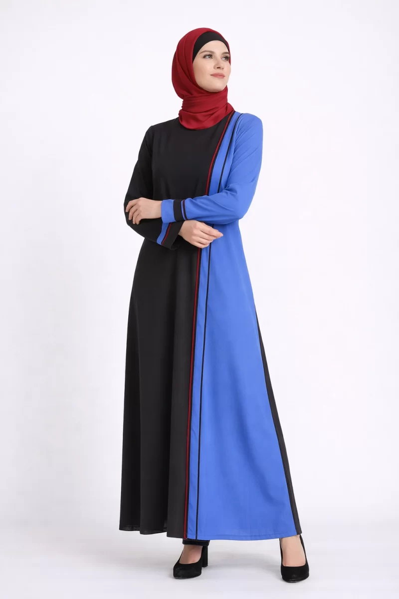 Shazia Open Abaya Black- Monacco Blue