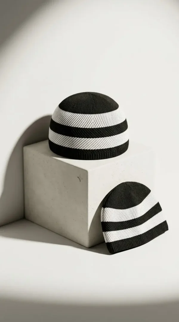 Striped Knitted Men's Namaz Prayer Kufi Headwear