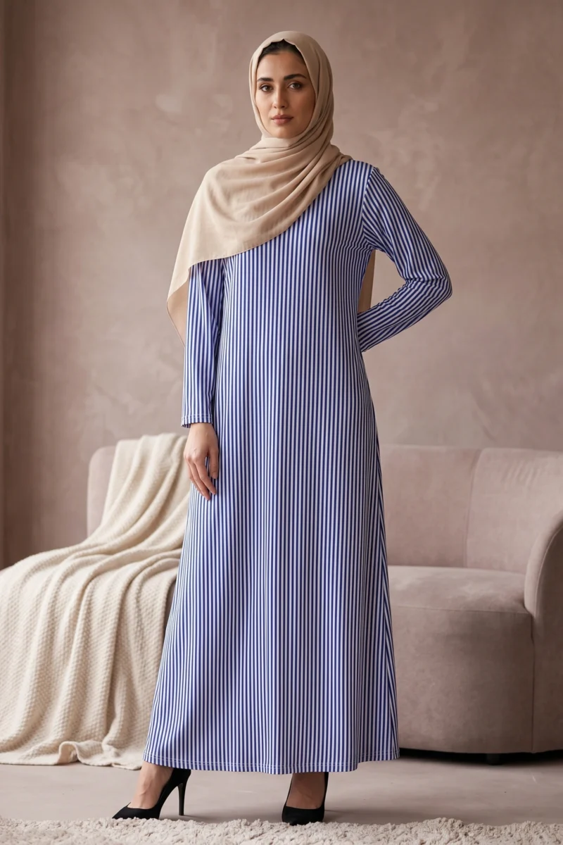 Striped Knitwear Blue Abaya