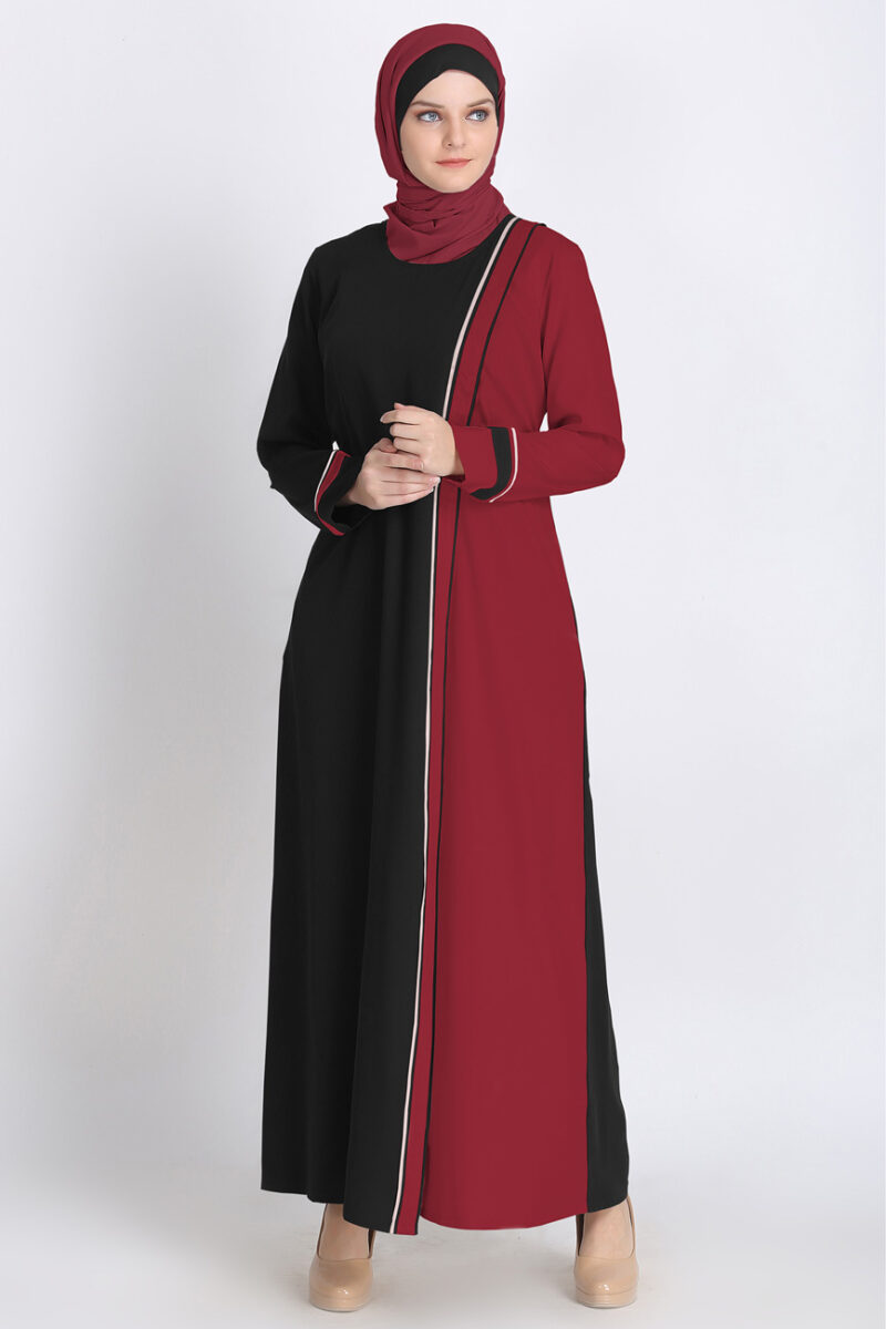 Stunning Design Black Maroon Line Abaya