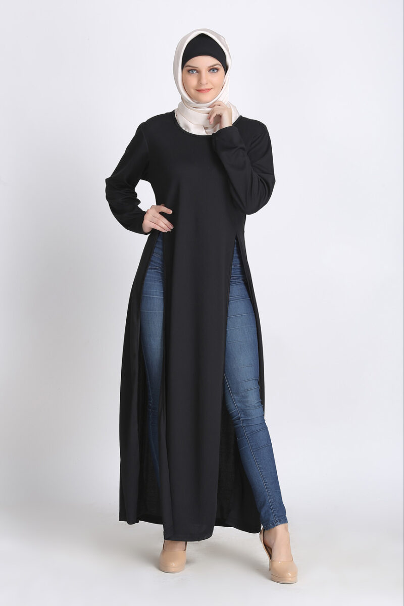 Stylish Muslim Egyptian-Bi Slit Black Abaya