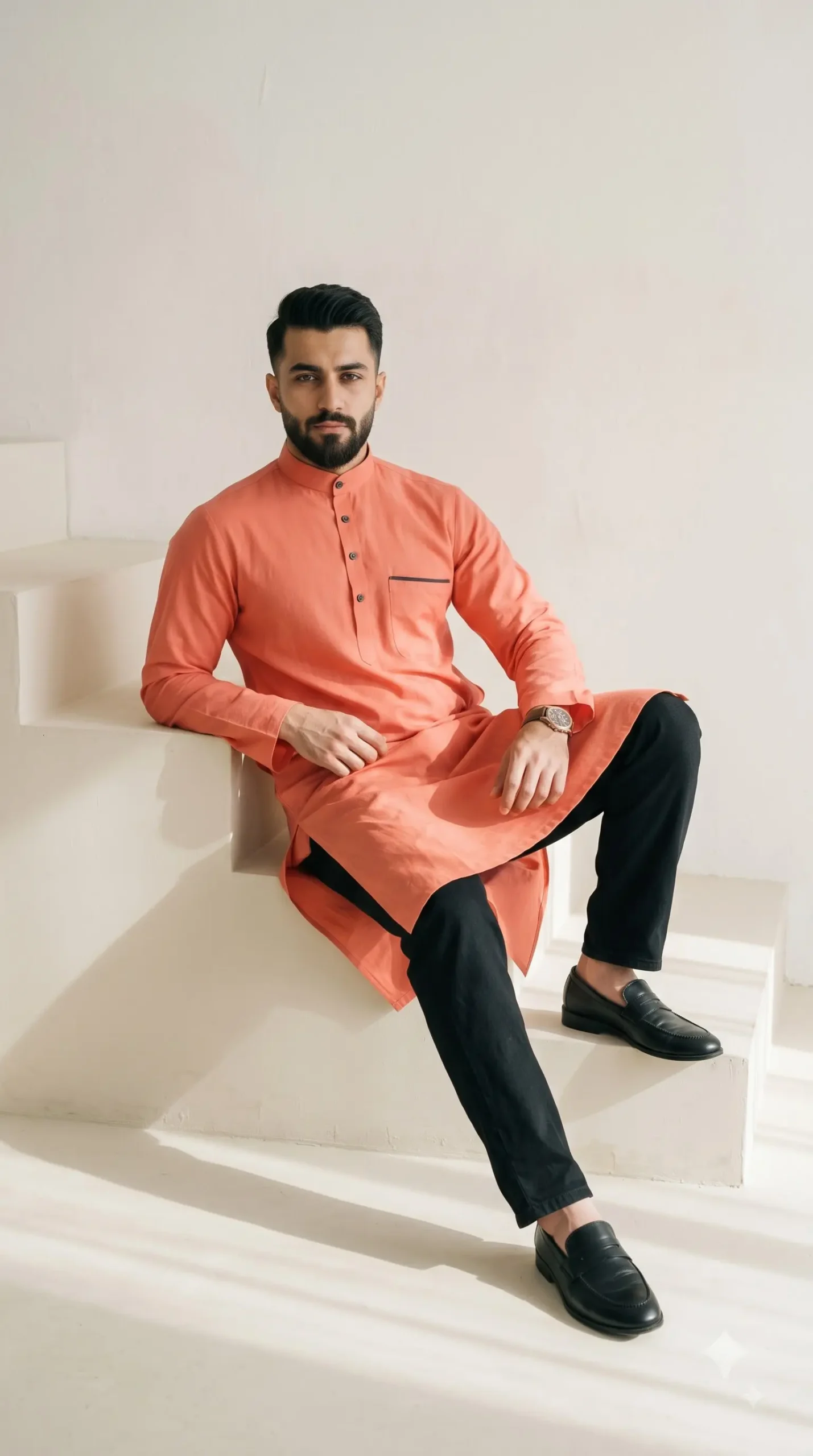 Naseem Mens Ramadan Kurta : Tangerine - Image 4