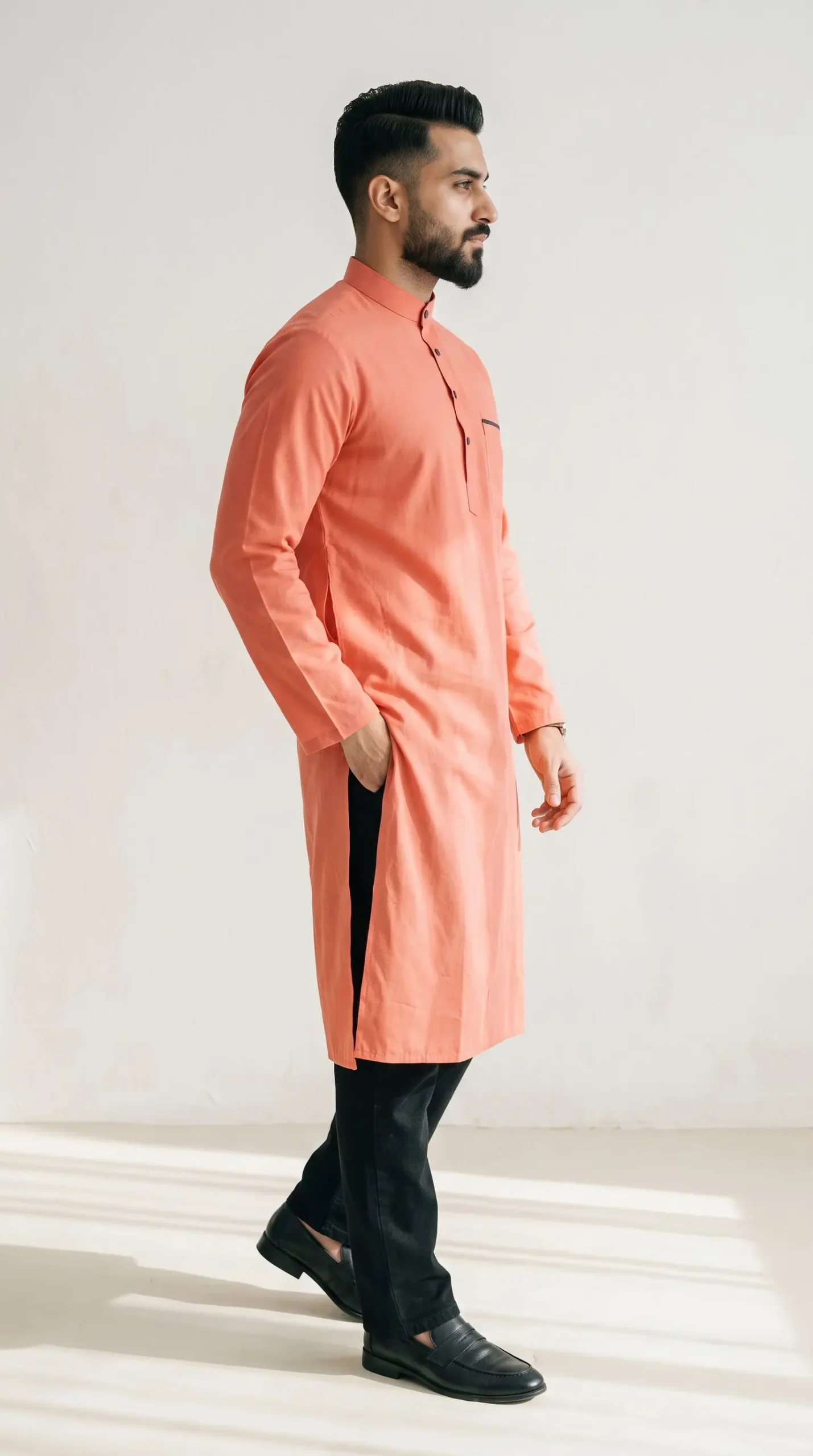 Naseem Mens Ramadan Kurta : Tangerine - Image 3