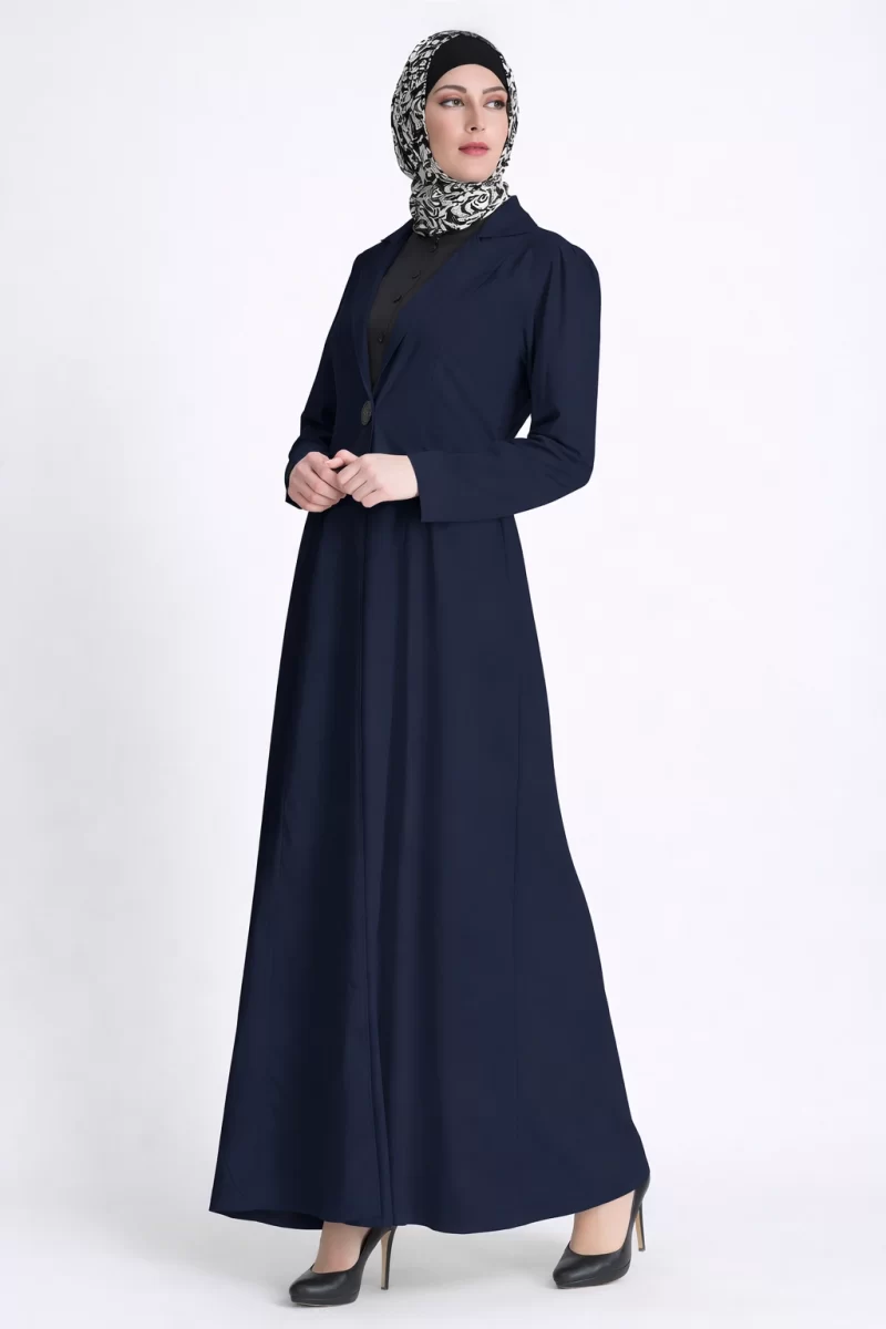 Trench Coat Style Turkish Abaya Navy Blue