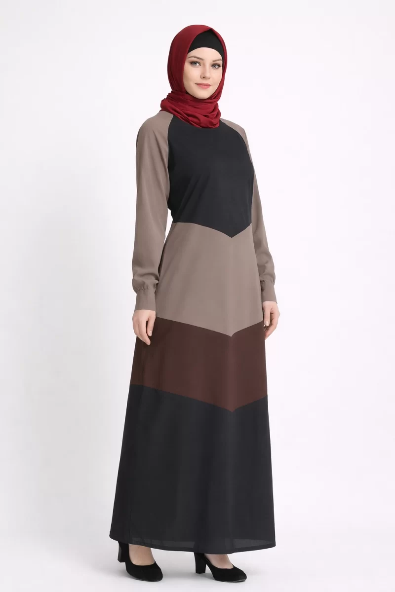 Tri-Color Black- Grey -Brown Spring Abaya
