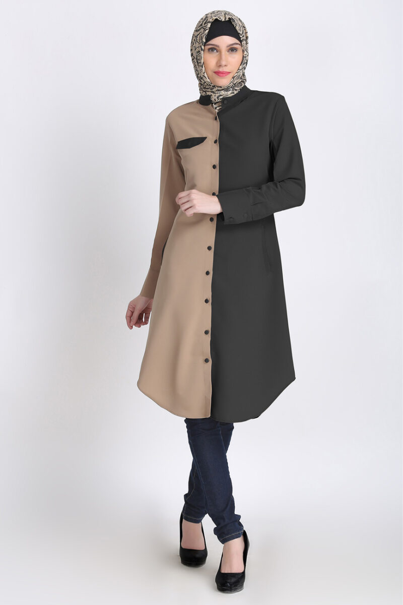 Modest Knee Length Tunic in Sand Black