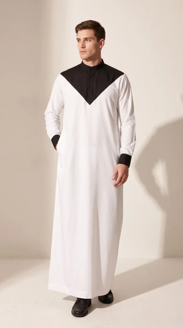 Abdullah Men's Gallabiya Thobe-White & Black