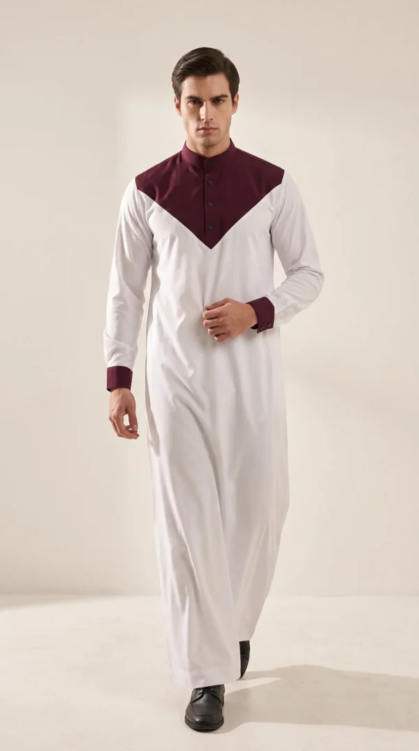 Abdullah Men's Ramadan Thobe Dishdasha -White  Light Purple