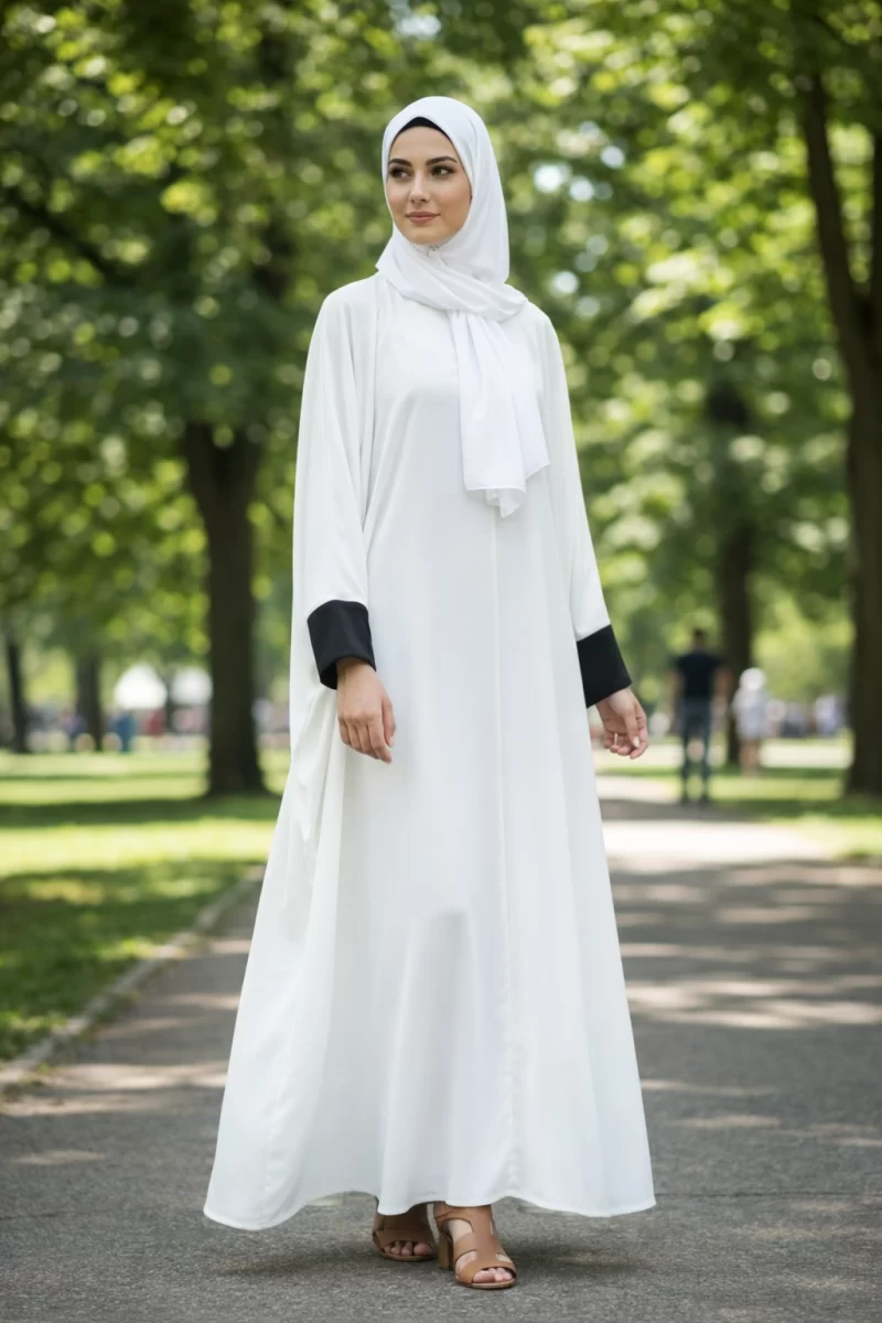 White Prayer Head Cover Kaftan Dress