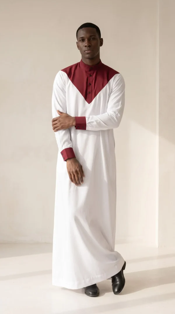 Abdullah Men's Gallabiya Thobe-White Maroon