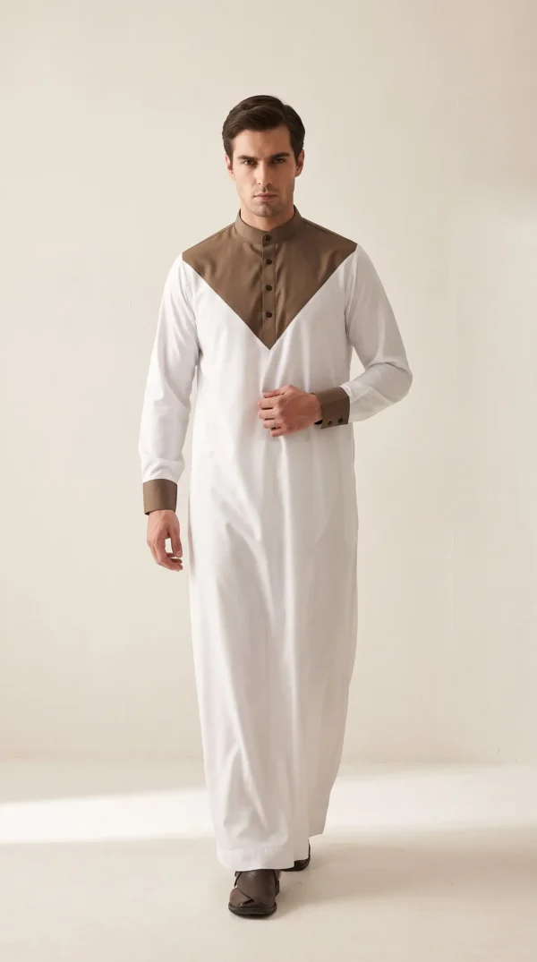 Abdullah Men's Ramadan Thobe Dishdasha -White Sand