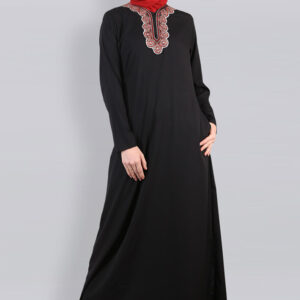 black-red-neck-embroidery-stylish-abaya