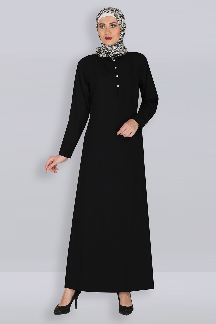 Pearl Drop Black Mandarin Abaya – Modest Islamic clothing Shopping Website