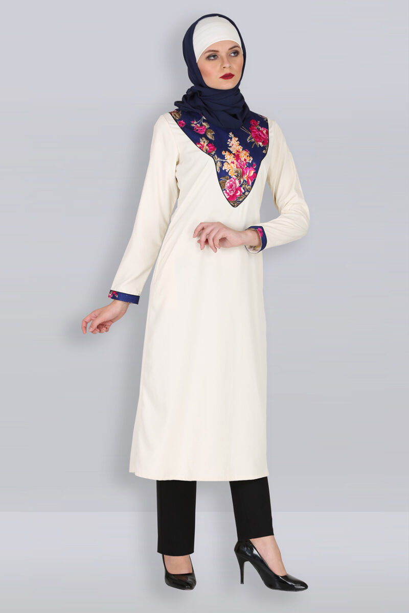 Comfortable Long Kurti Crepe Tunic Blue Cotton Silk Print