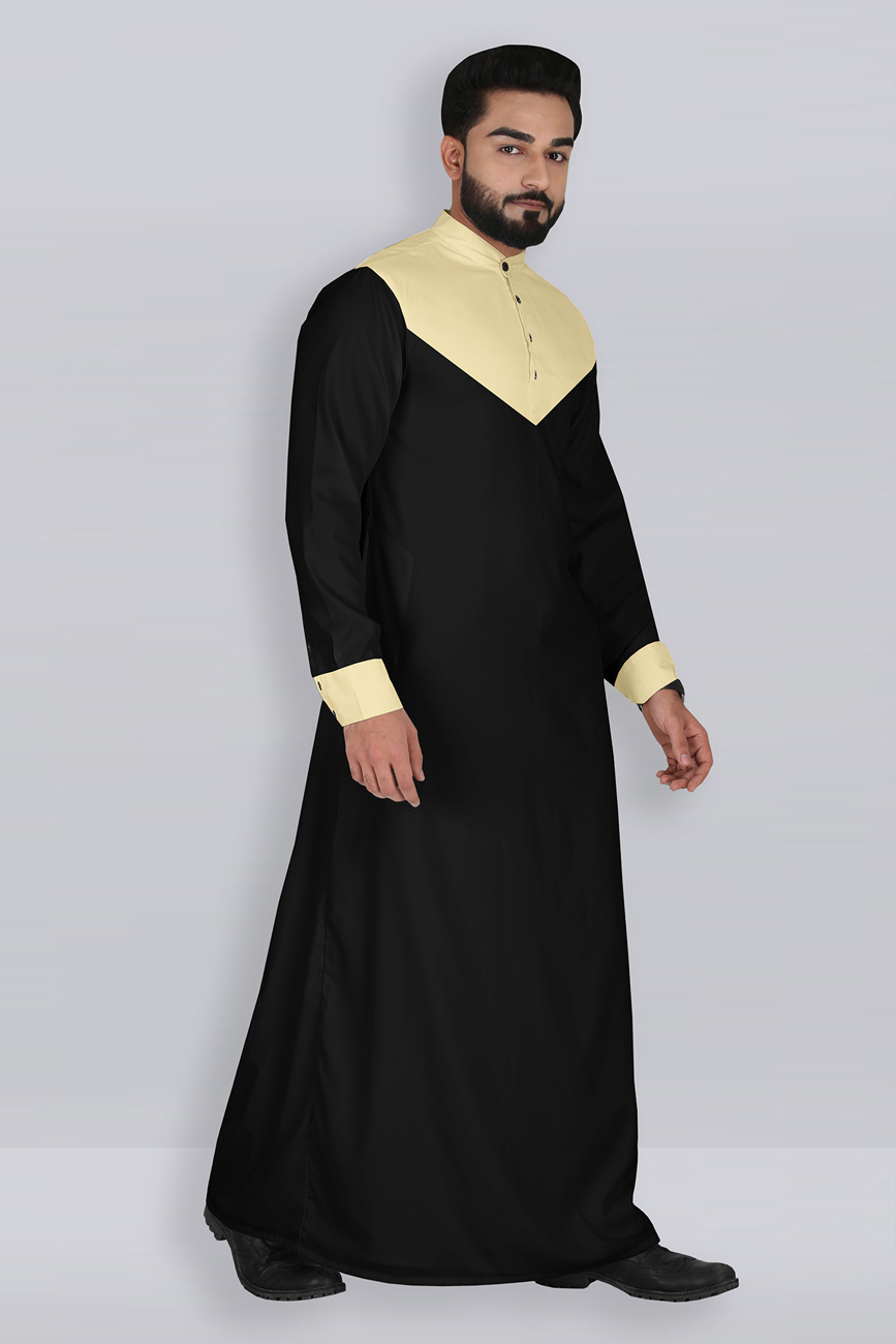 Abdullah Men’s Gallabiya Eid Thobe – Black Yellow – Modest Islamic ...