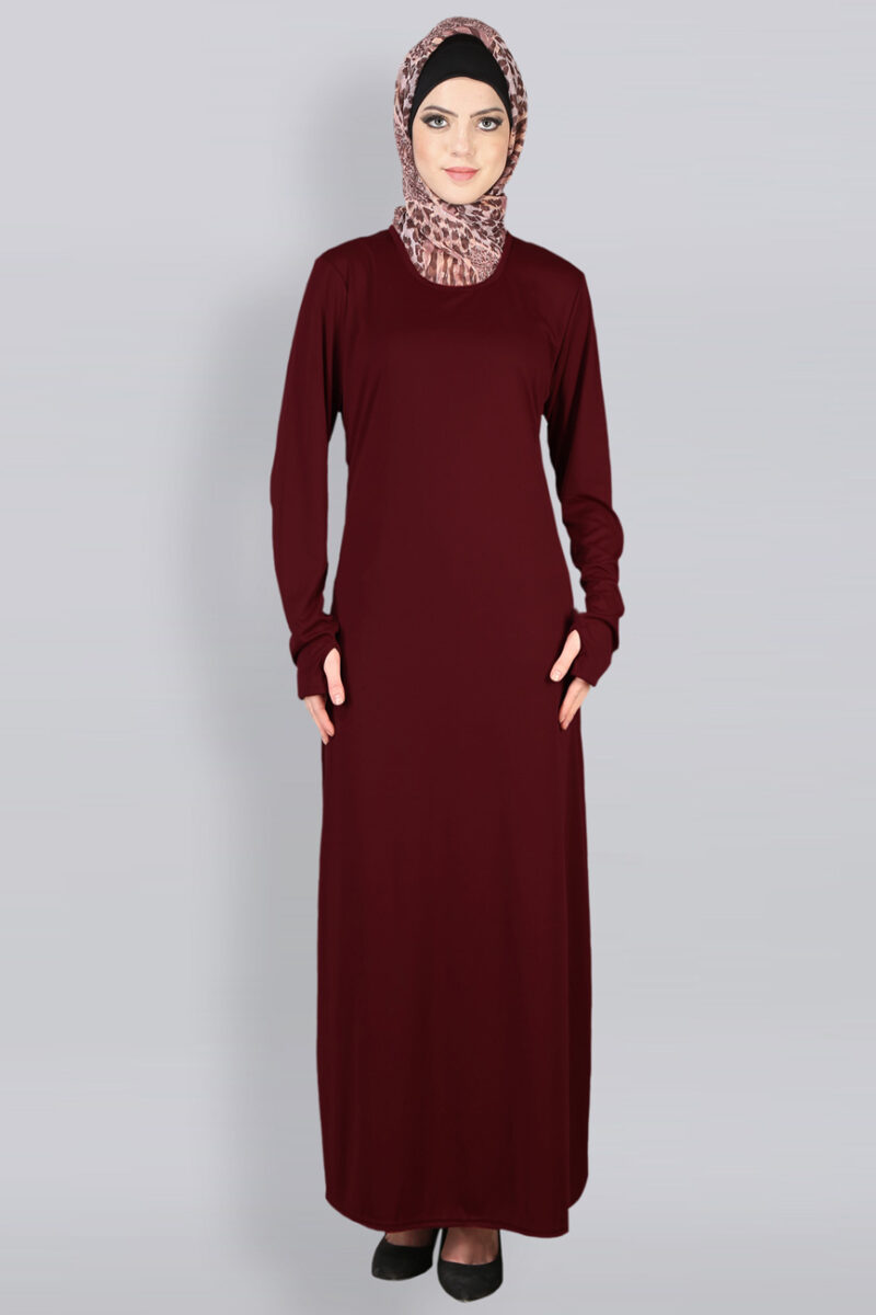fashionable pop-out thumb abaya in red color