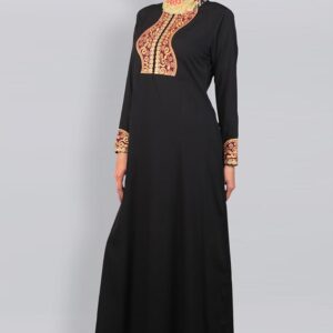 black-rose-golden- embroidery-patch-eid-abaya-dress