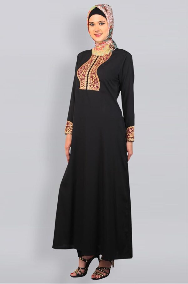 black-rose-golden- embroidery-patch-eid-abaya-dress