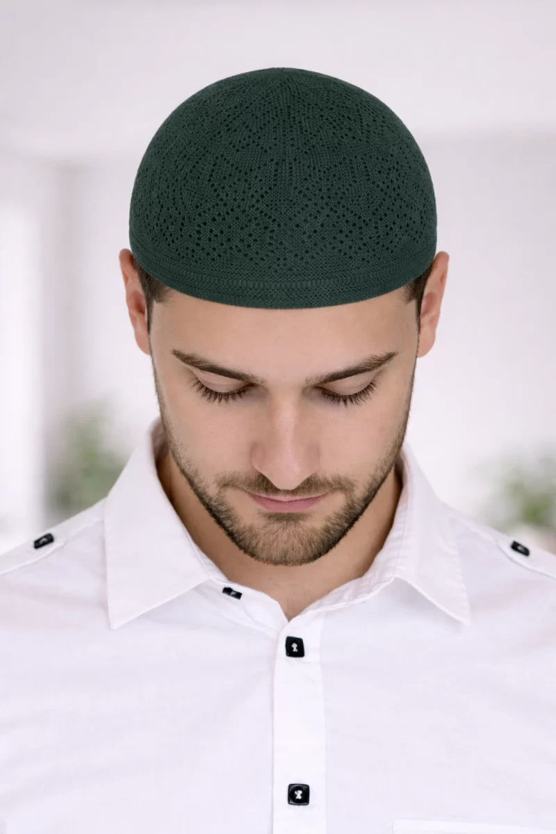 Men's Dark Green Namaz Prayer Kufi