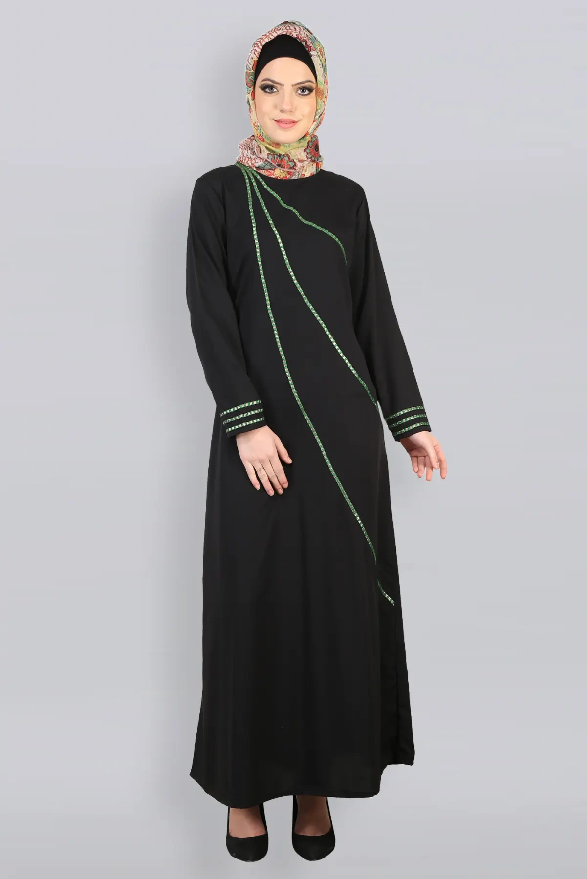 Designer Green Lace Abaya Dress