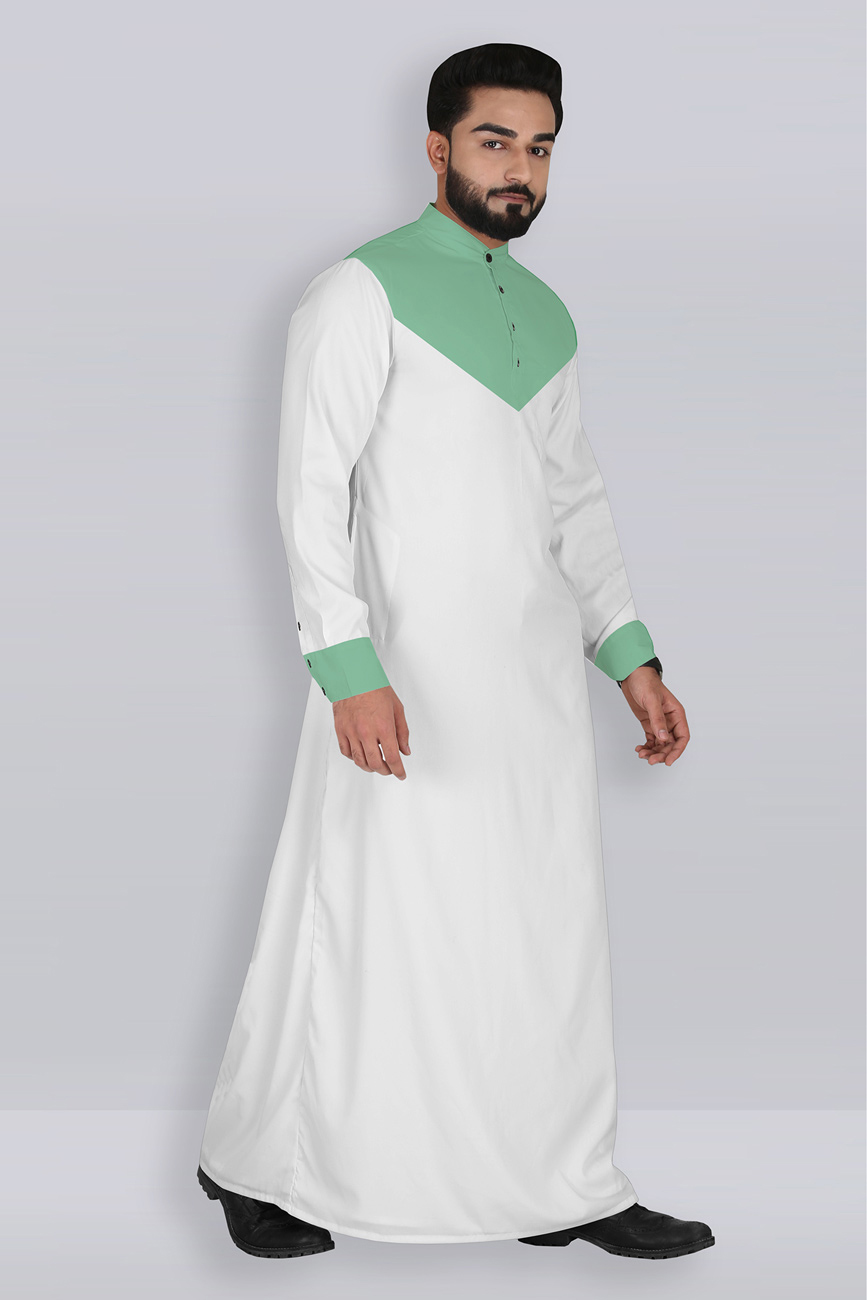 Abdullah Islamic Men’s Thobe-White Seafoam – Modest Islamic Clothing ...