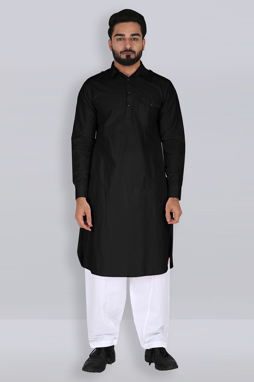 Men’s Kurta Eid Ramadan Pathani Set-Black – Modest Islamic clothing ...