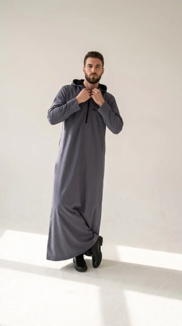 Yahyah Grey Cotton Hoody Thobe