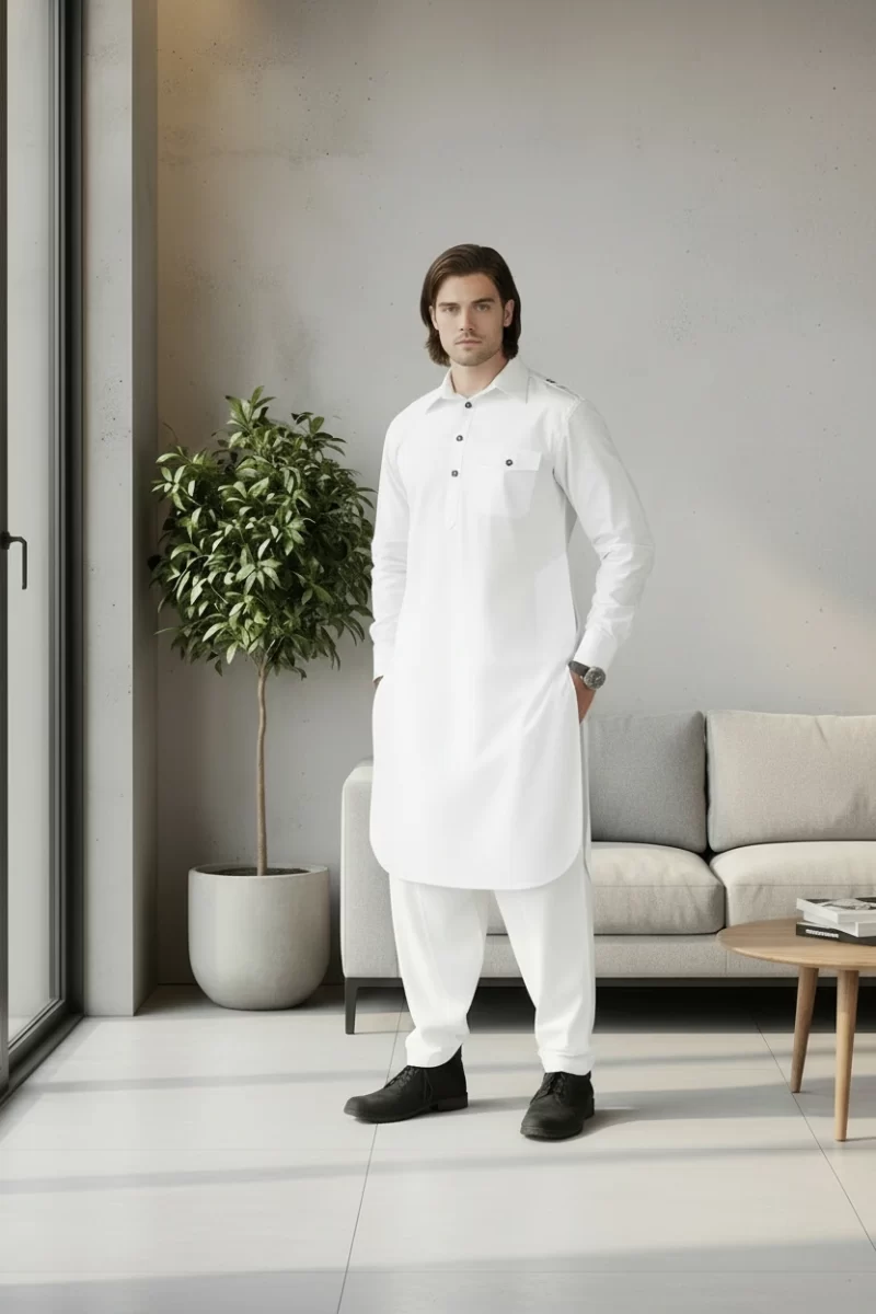 Men's White Kurta Eid Ramadan Pathani Set