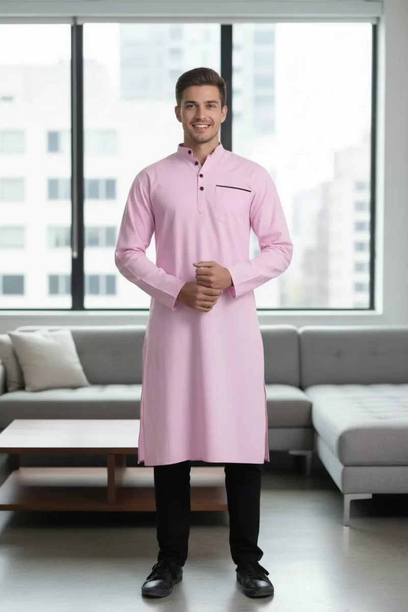 Ibrahim Swiss Cotton Kurta Light Pink
