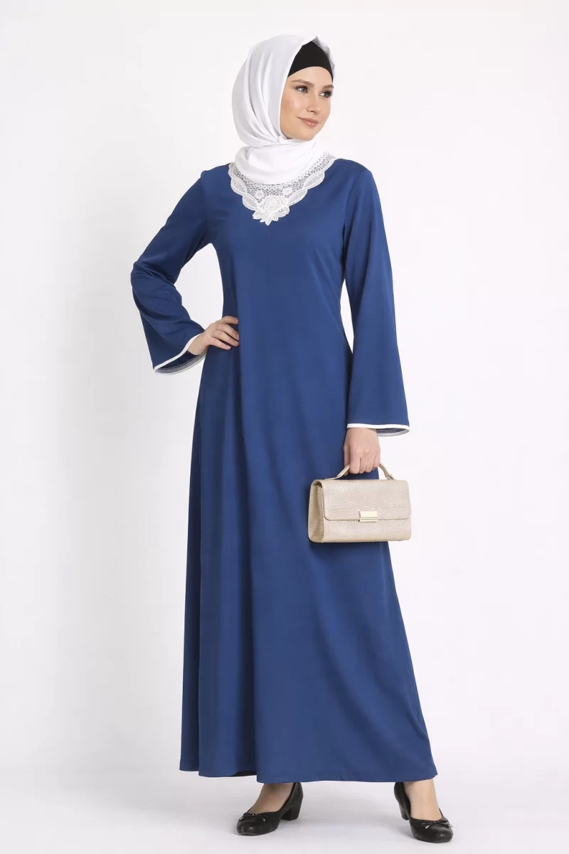 Floral Lace Embroidered Abaya Blue