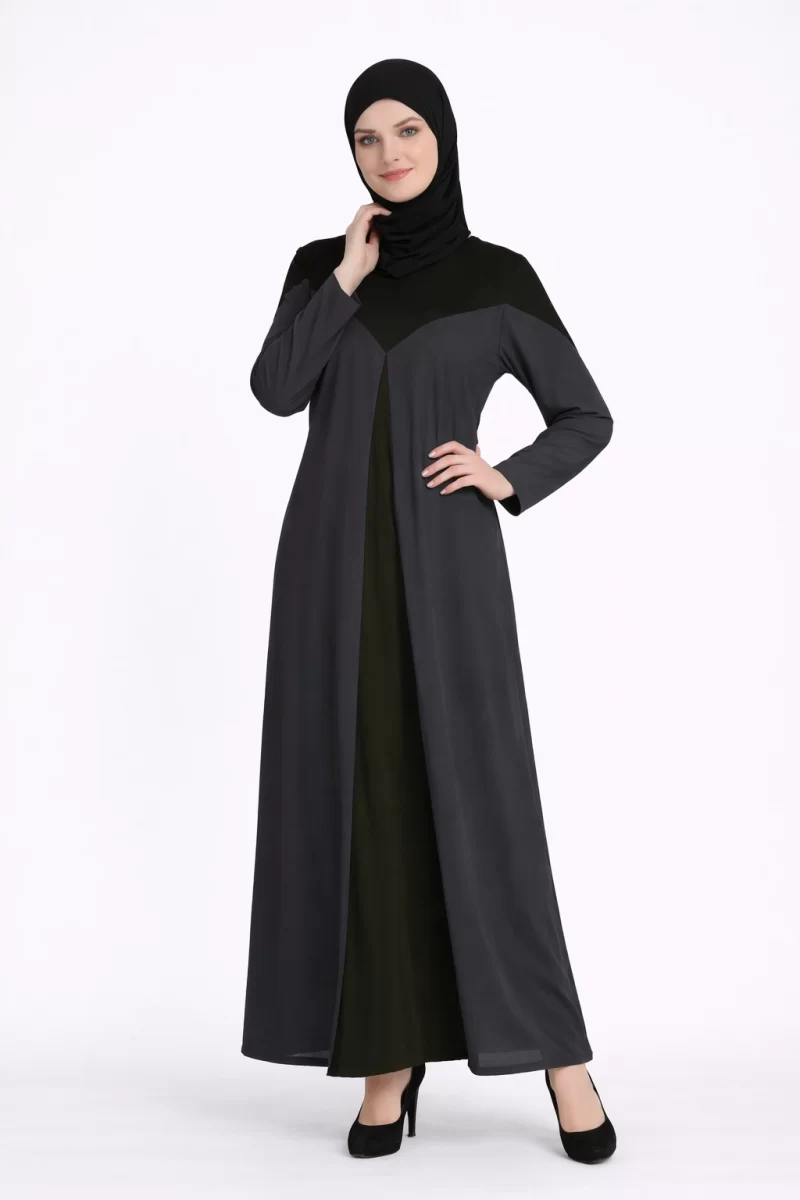 Heart Line Pleated Abaya Dress Olive Green