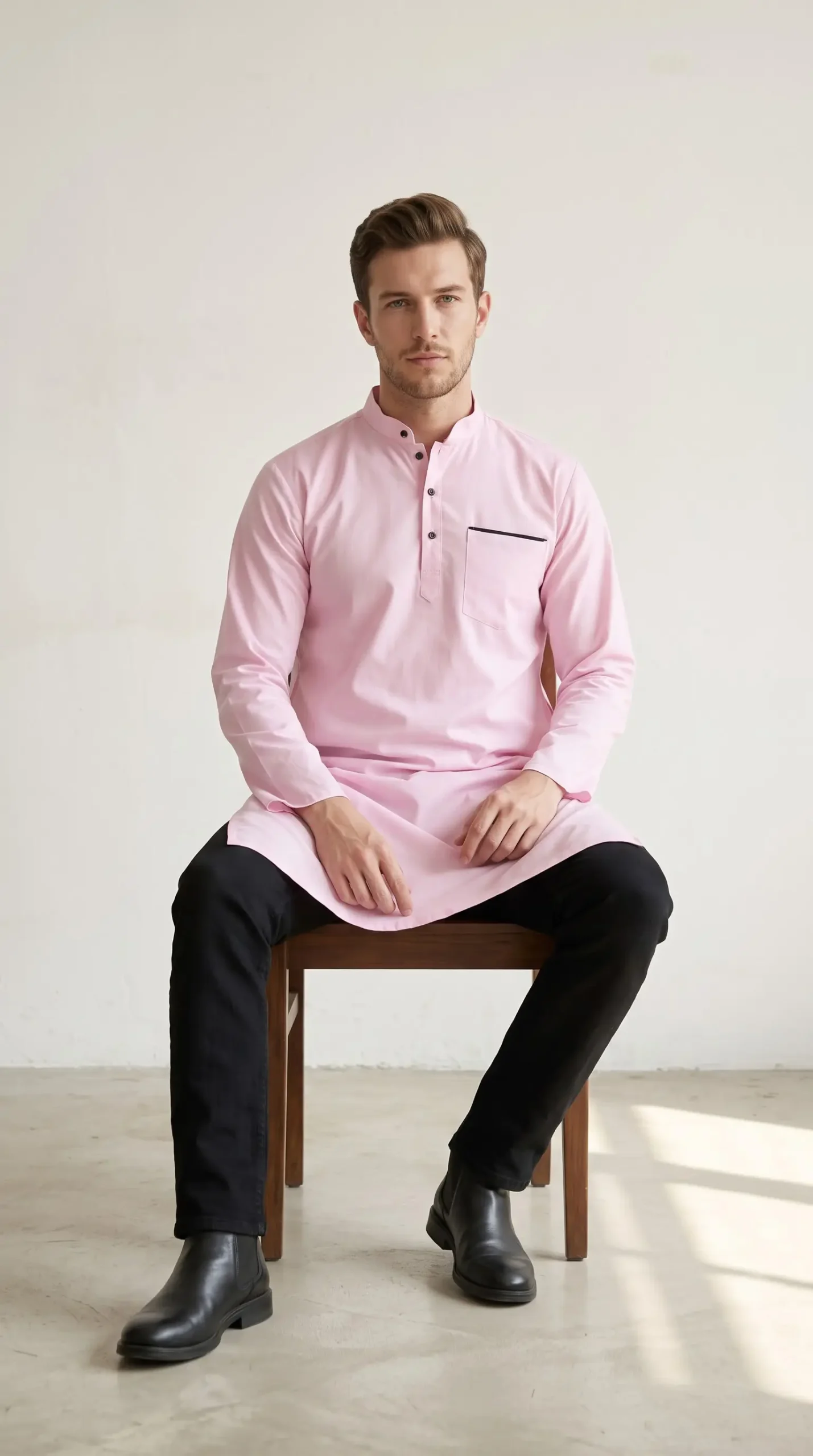 Ibrahim Swiss Cotton Kurta : Light Pink - Image 4