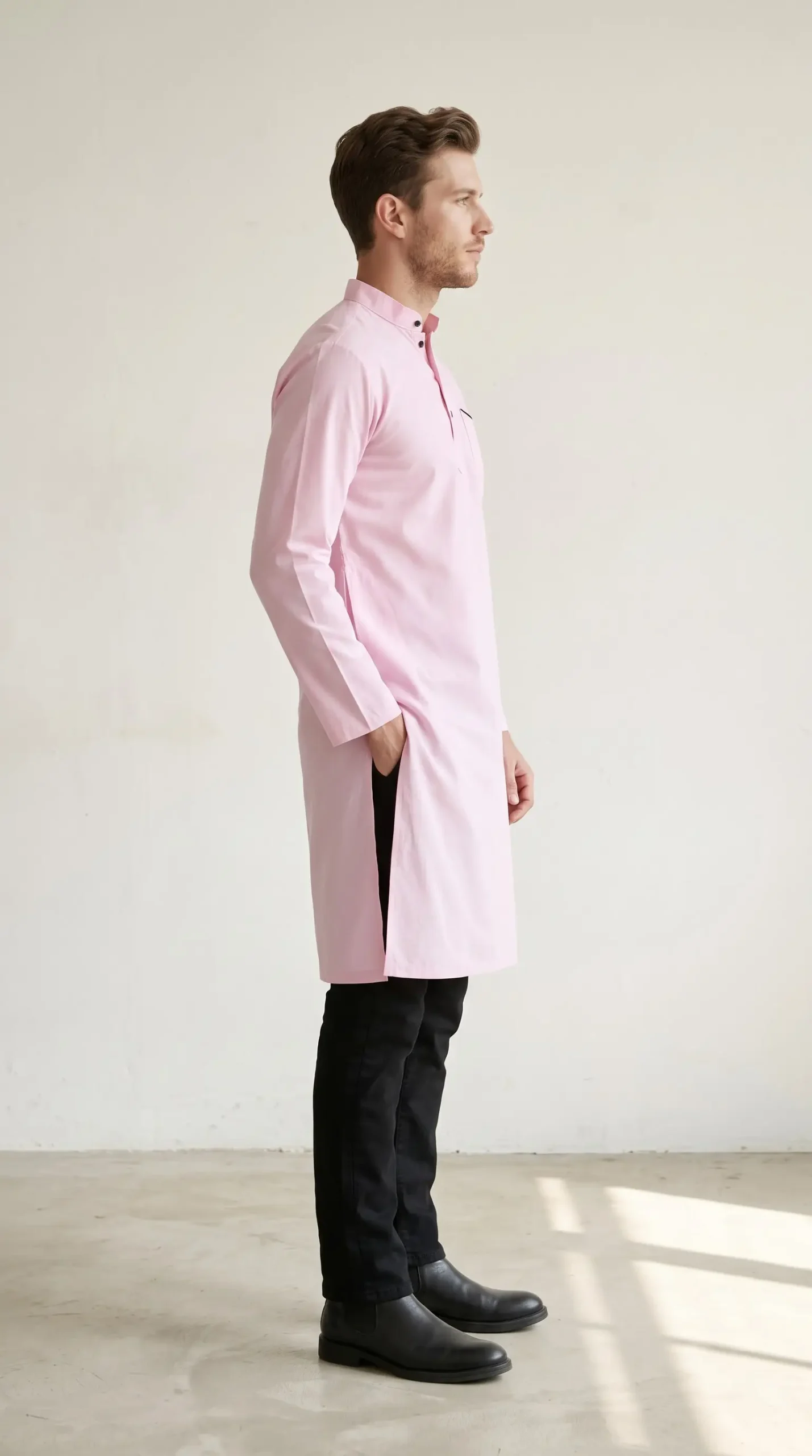 Ibrahim Swiss Cotton Kurta : Light Pink - Image 2