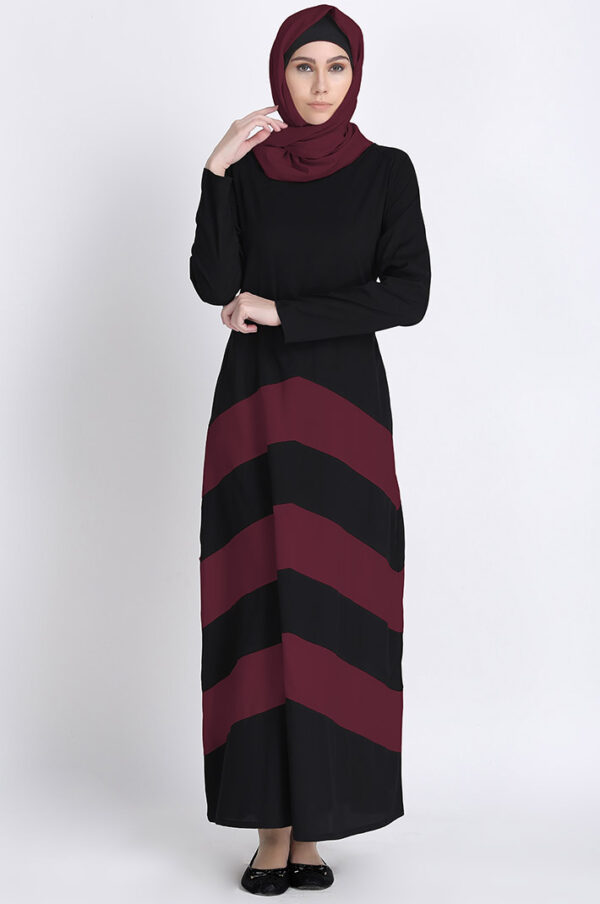 chevron-stripe-color-block-black-current-abaya-dress